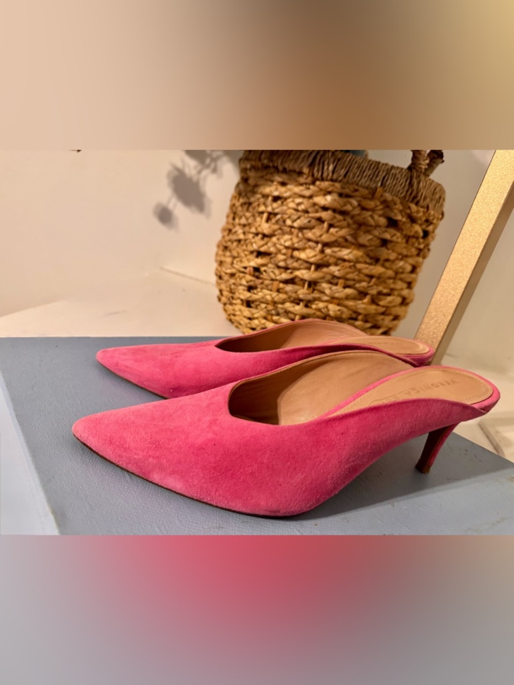 Veronica Beard Pink Suede Pointed-Toe Mules - Picture 3 of 4